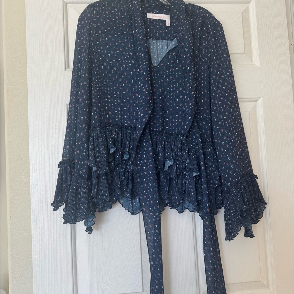 Navy Blue Ruffled Blouse - Picture 2 of 6